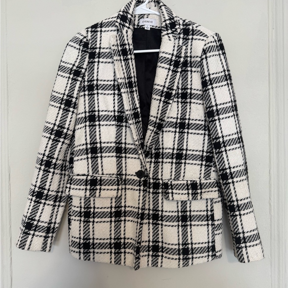 Evereve Wool Black and White Plaid Blazer